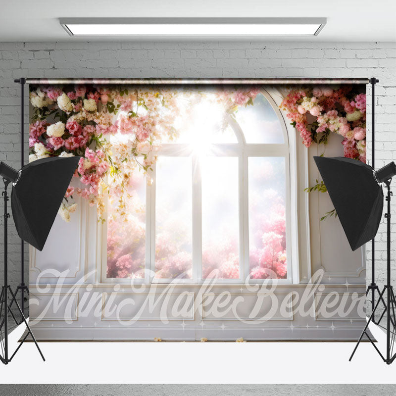 Aperturee - Sunny White Pink Flowers Door And Window Backdrop