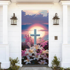 Aperturee - Sunrise Oil Painting Cross Lily Easter Door Cover