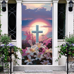 Aperturee - Sunrise Oil Painting Cross Lily Easter Door Cover