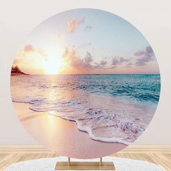 Aperturee - Sunrise Sandy Hawaii Beach Round Birthday Backdrop