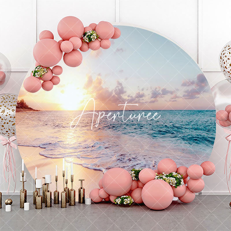 Aperturee - Sunrise Sandy Hawaii Beach Round Birthday Backdrop