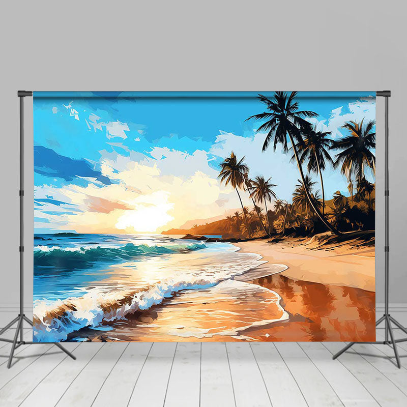 Aperturee - Sunrise Sea Wave Beach Coconut Tree Dance Backdrop