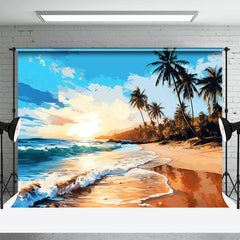 Aperturee - Sunrise Sea Wave Beach Coconut Tree Dance Backdrop