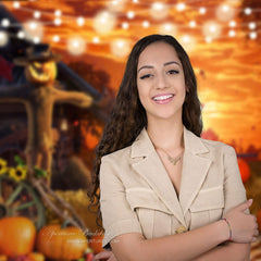 Aperturee - Sunrise With Light Punpkin Scarecrow Halloween Backdrop