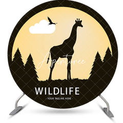 Aperturee - Sunset Forest Giraffe Bird Silhouette Round Backdrop