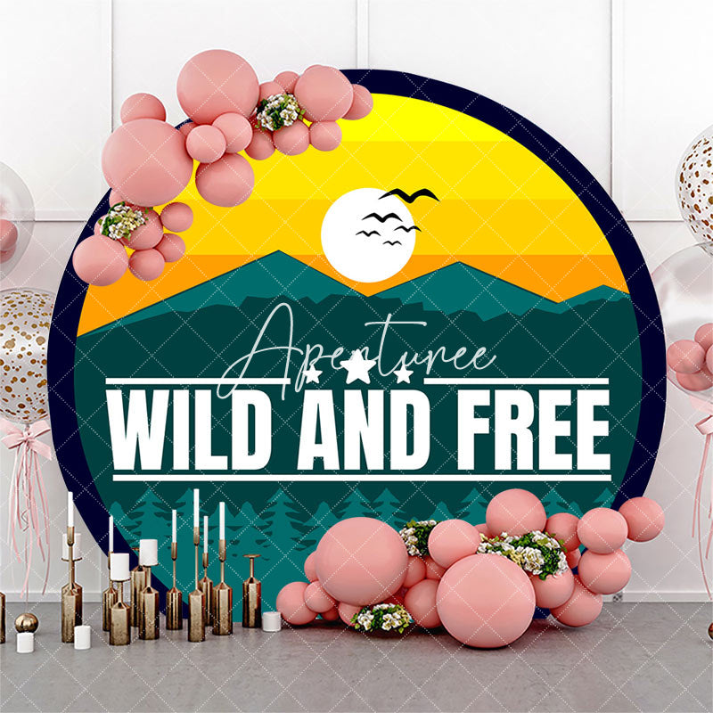 Aperturee - Sunset Forest Wild And Free Round Birthday Backdrop