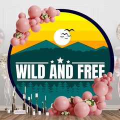 Aperturee - Sunset Forest Wild And Free Round Birthday Backdrop