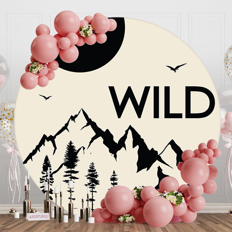 Aperturee - Sunset Forst Mountain Wolf Round Birthday Backdrop