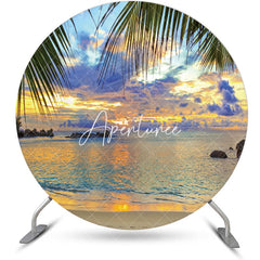 Aperturee - Sunset Leaves Hawaii Beach Round Birthday Backdrop