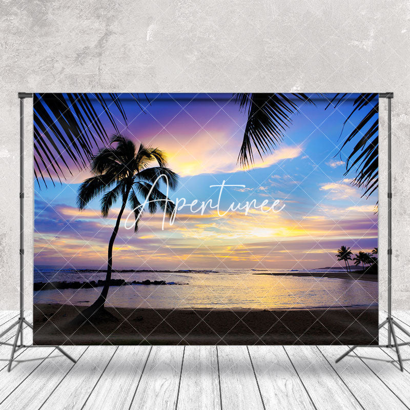 Aperturee - Sunset Palm Trees Beach Summer Backdrop For Photo