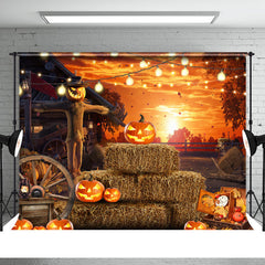 Aperturee - Sunset Punpkin Lantern Scarecrow Halloween Backdrop