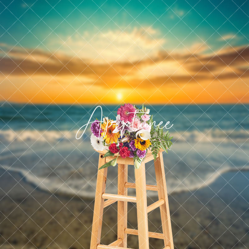 Aperturee - Sunset Seaside Waves Stones Foam Summer Backdrop