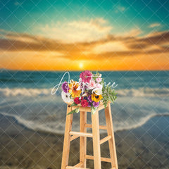 Aperturee - Sunset Seaside Waves Stones Foam Summer Backdrop