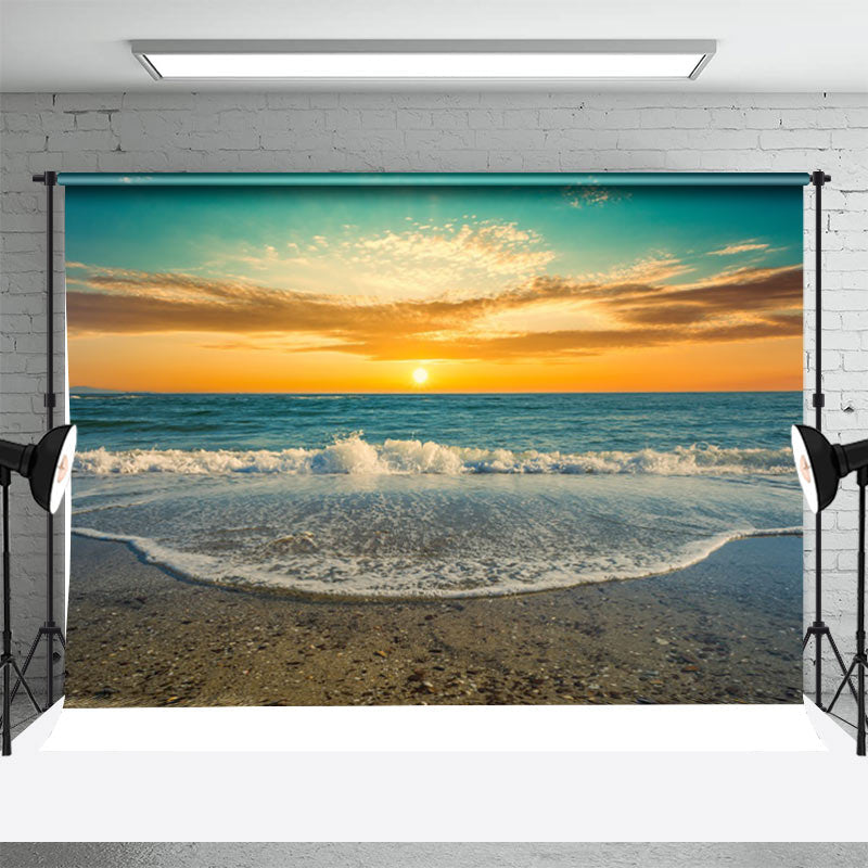 Aperturee - Sunset Seaside Waves Stones Foam Summer Backdrop