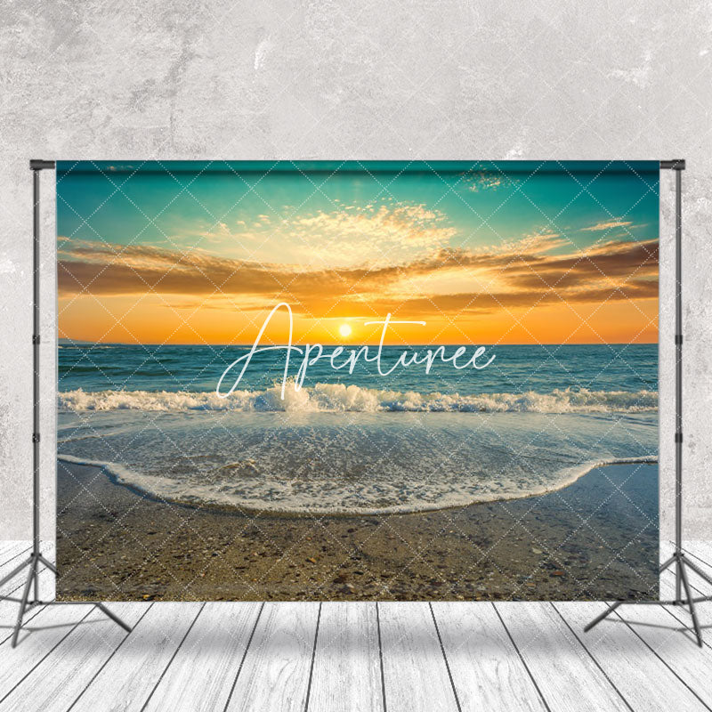 Aperturee - Sunset Seaside Waves Stones Foam Summer Backdrop