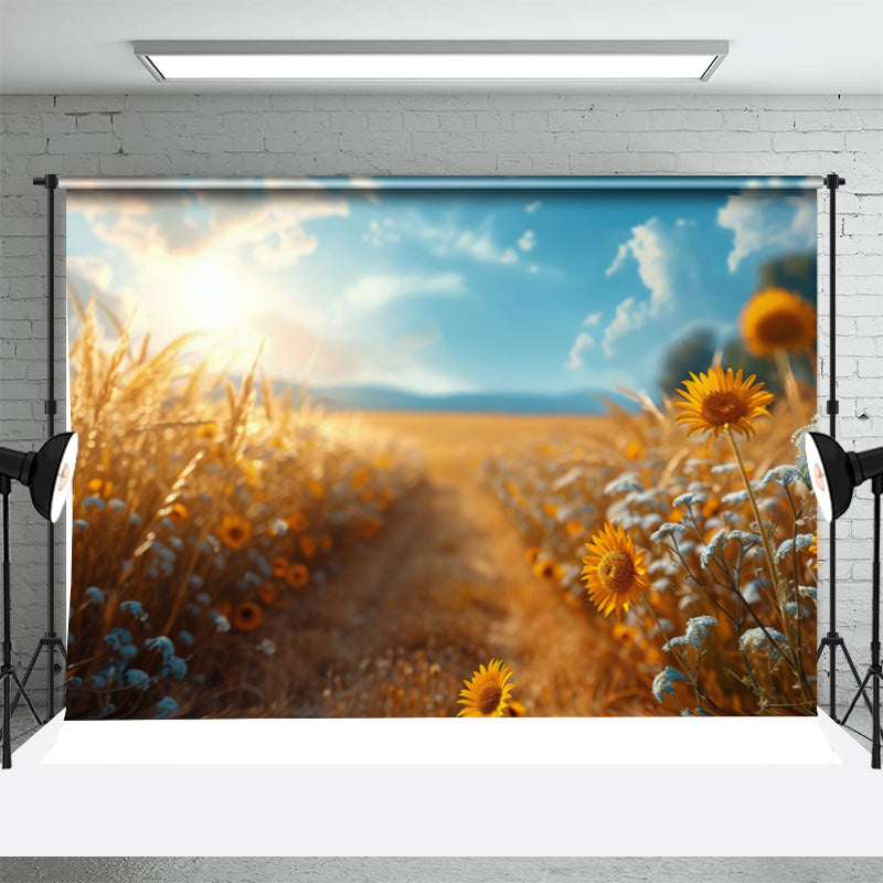 Aperturee - Sunshine Sunfloral Field Summer Backdrop For Photo