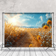 Aperturee - Sunshine Sunfloral Field Summer Backdrop For Photo