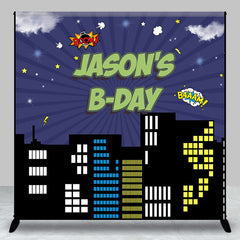 Aperturee - Superhero City Night Custom Name Birthday Backdrop