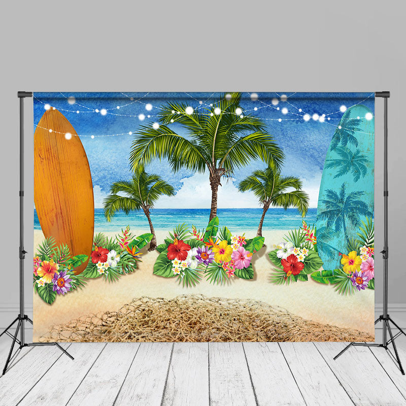 Aperturee - Surf Board Floral Beach Hawaii Sand Summer Backdrop