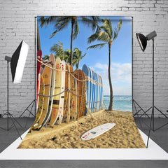 Aperturee - Surfboard Fence Beach Blue Sky Summer Photo Backdrop