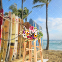 Aperturee - Surfboard Fence Beach Blue Sky Summer Photo Backdrop