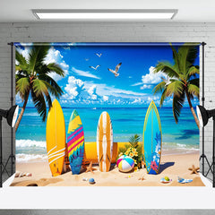 Aperturee - Surfboard Palm Trees Sandy Beach Summer Backdrop