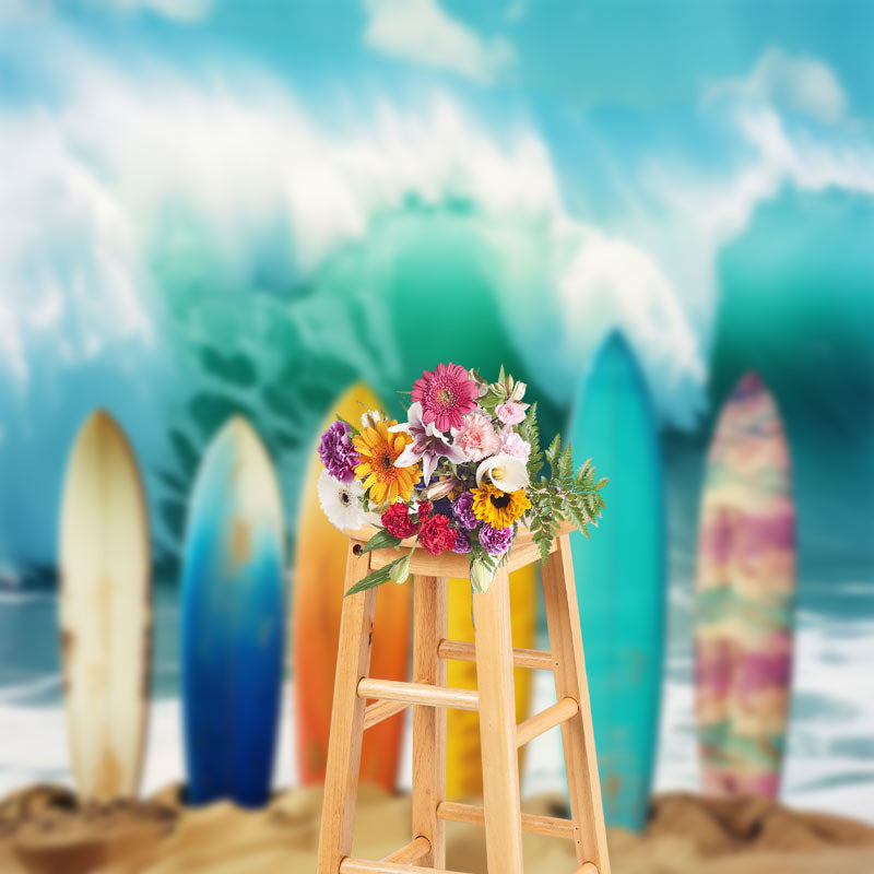 Aperturee - Surfboard Sea Wave Beach Summer Backdrop For Photo