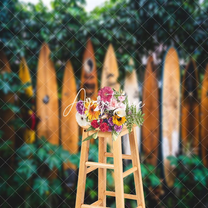 Aperturee - Surfboard Tropical Grass Summer Backdrop For Photo