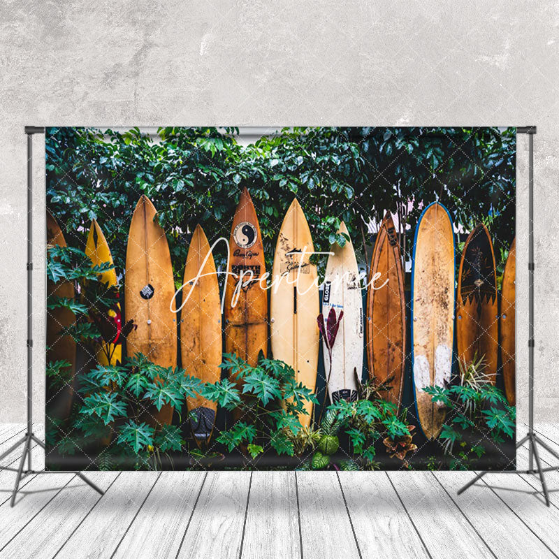 Aperturee - Surfboard Tropical Grass Summer Backdrop For Photo