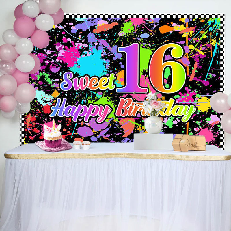 Aperturee - Sweet 16 Colourful Graffiti Happy Birthday Backdrop