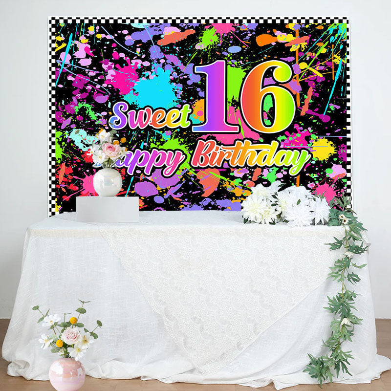 Aperturee - Sweet 16 Colourful Graffiti Happy Birthday Backdrop