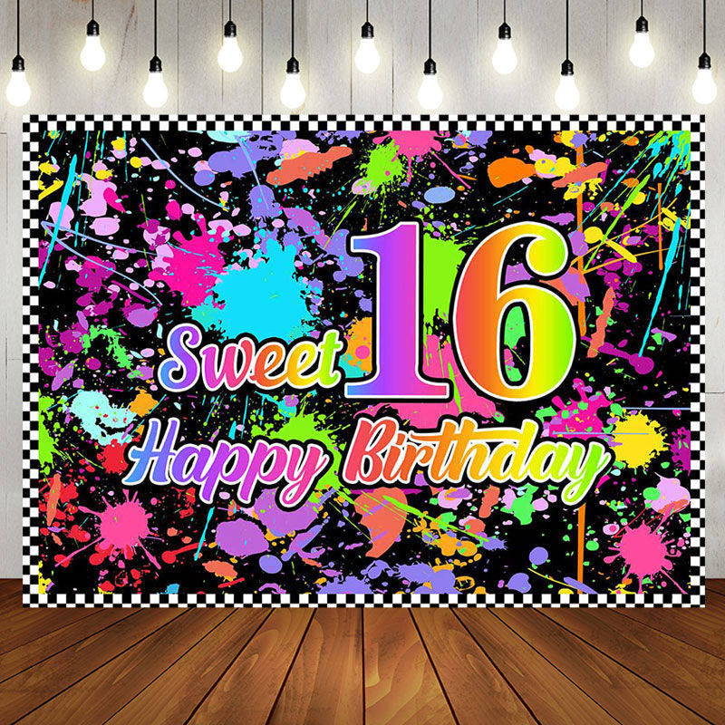 Aperturee - Sweet 16 Colourful Graffiti Happy Birthday Backdrop