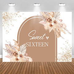 Aperturee - Sweet 16 Flowers Arched Happy Birthday Backdrop