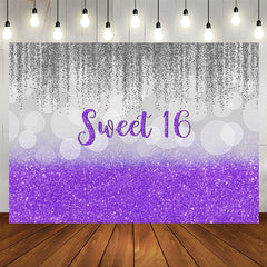 Aperturee - Sweet 16 Purple and Gray Glitter Bokeh Birthday Backdrop