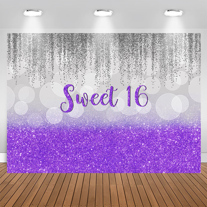 Aperturee - Sweet 16 Purple and Gray Glitter Bokeh Birthday Backdrop