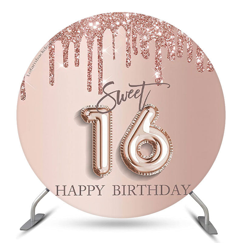 Aperturee Sweet 16 Rose Pink Birthday Round Backdrop Cover