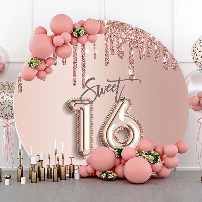 Aperturee Sweet 16 Rose Pink Birthday Round Backdrop Cover