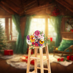 Aperturee - Sweet Cabin Red Gifts Window Christmas Tree Backdrop