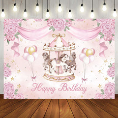 Aperturee - Sweet Carousel Floral Balloon Birthday Backdrop