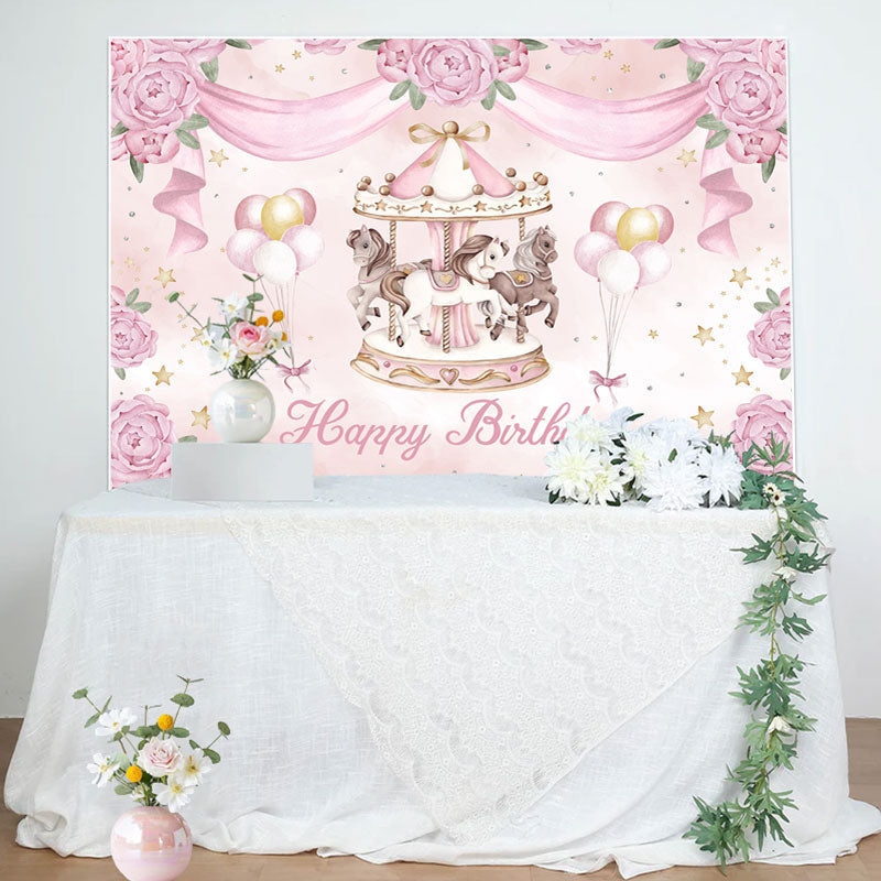 Aperturee - Sweet Carousel Floral Balloon Birthday Backdrop