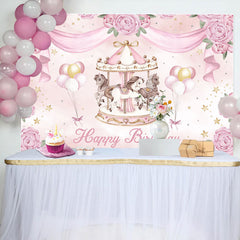 Aperturee - Sweet Carousel Floral Balloon Birthday Backdrop