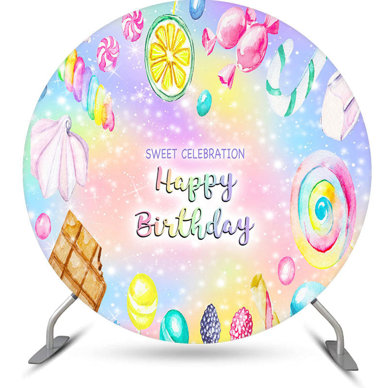 Aperturee Sweet Celebration Candy Round Birthday Backdrop