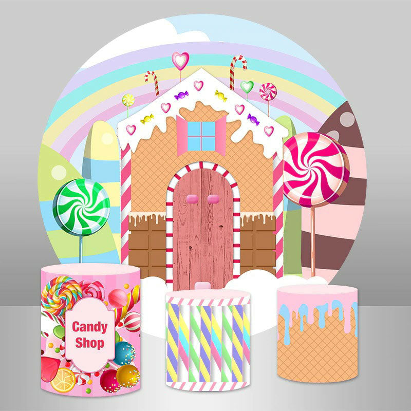 Aperturee Sweet Chocolate House Round Birthday Backdrop Kit