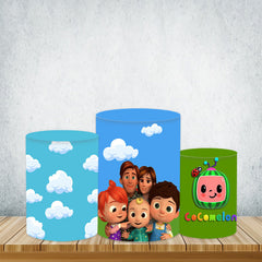 Aperturee Sweet Family And Blue Sky Plinth Cover Cartoon Theme Pillar Wrap