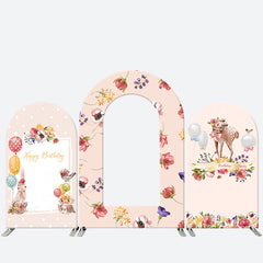 Aperturee Sweet Floral Fawn Pink Arch Birthday Backdrop Kit