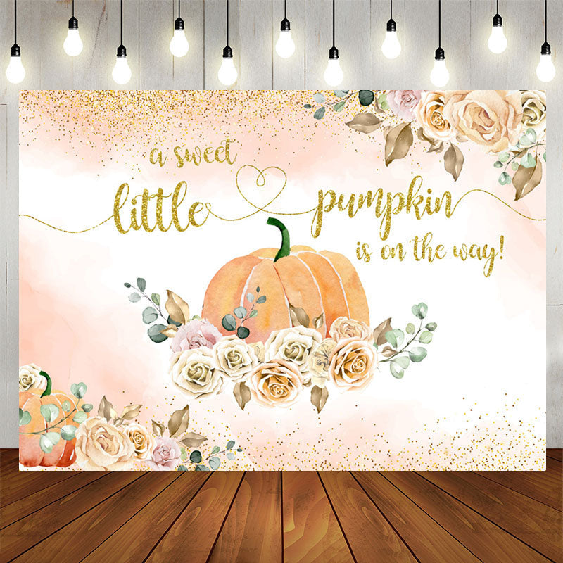 Aperturee - Sweet Floral Pumpkin Is On The Way Baby Shower Backdrop