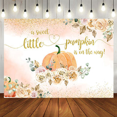 Aperturee - Sweet Floral Pumpkin Is On The Way Baby Shower Backdrop