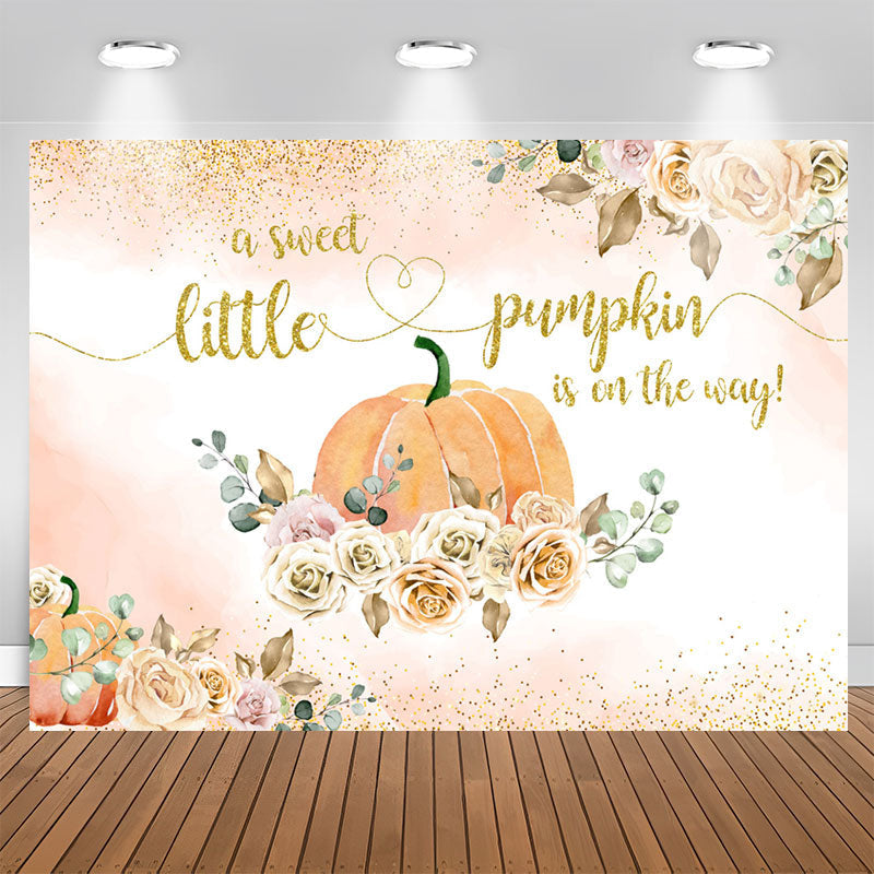 Aperturee - Sweet Floral Pumpkin Is On The Way Baby Shower Backdrop