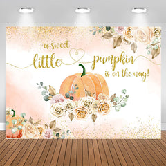 Aperturee - Sweet Floral Pumpkin Is On The Way Baby Shower Backdrop