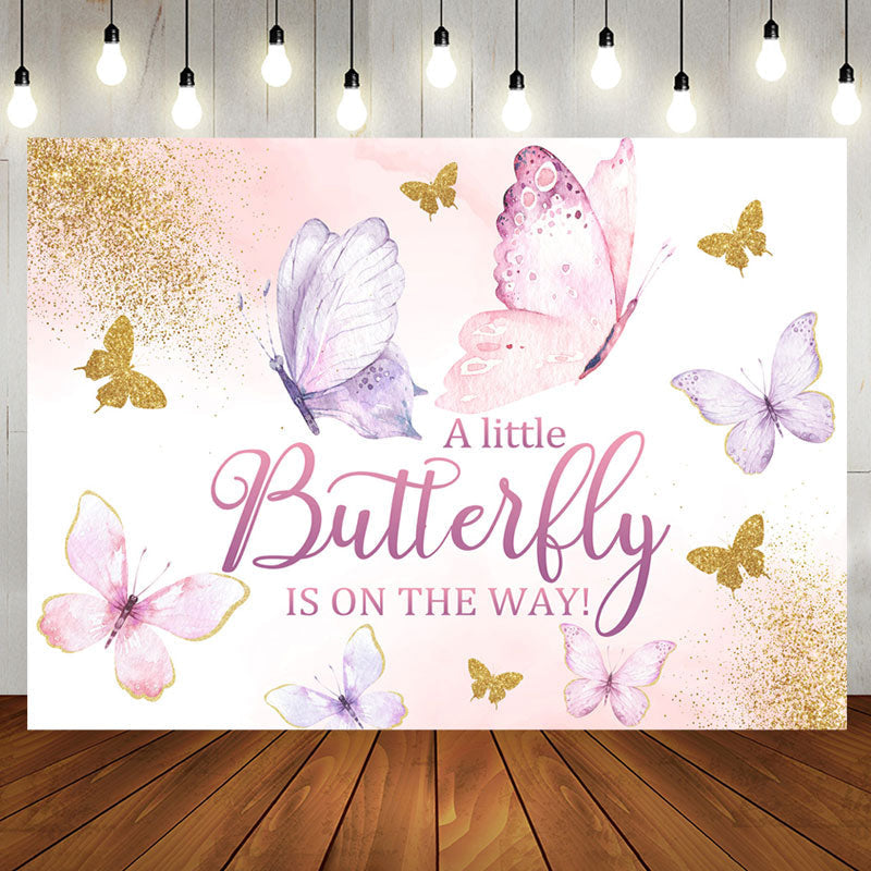 Aperturee - Sweet Flying Butterfly Baby Girl Shower Backdrop